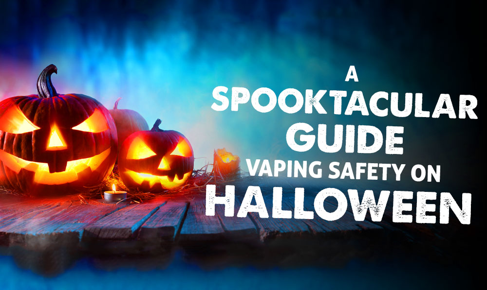 A Spooktacular Guide: Vaping Safety on Halloween with jack-o-lanterns in front of hazy blue background