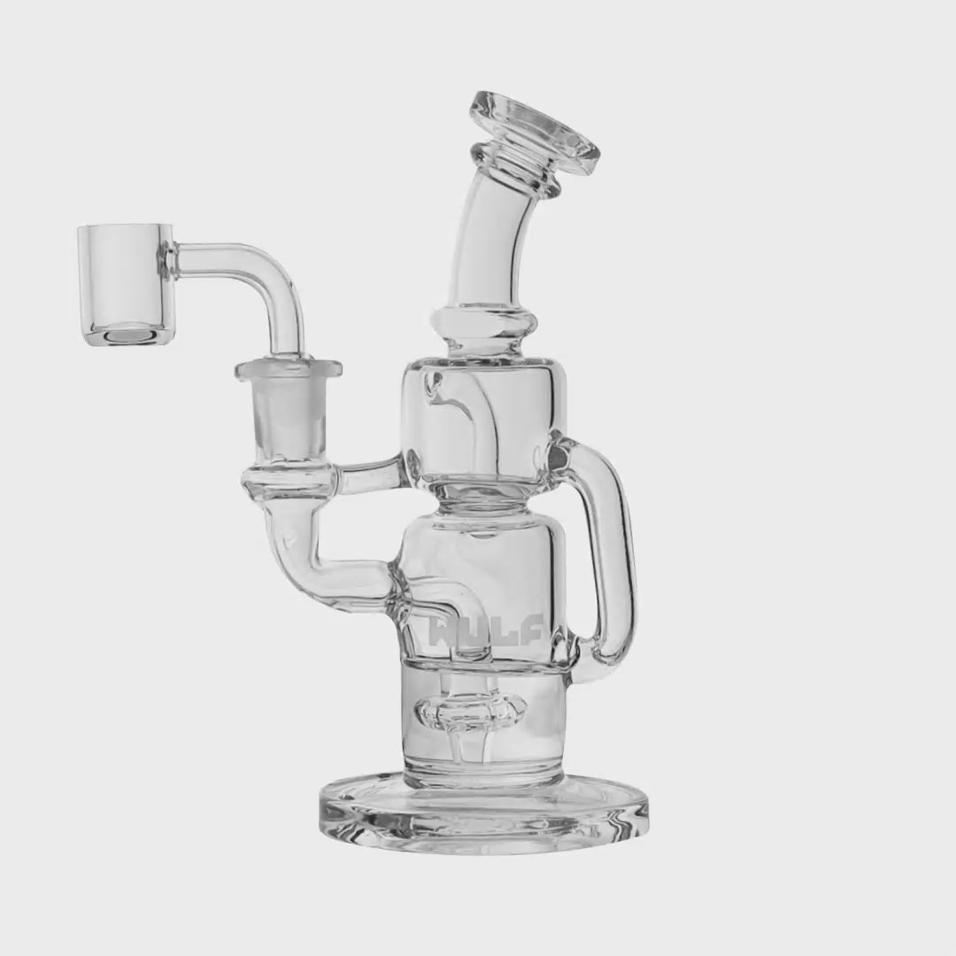 Clear Wulf Mods Alpha 14mm Dab Rig with Quartz Banger Video View on White Background