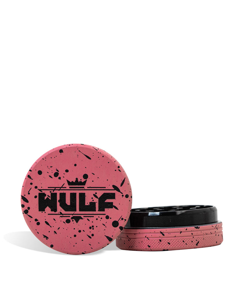 Pink and Black Wulf Mods 2pc 65mm Spatter Grinder on white background