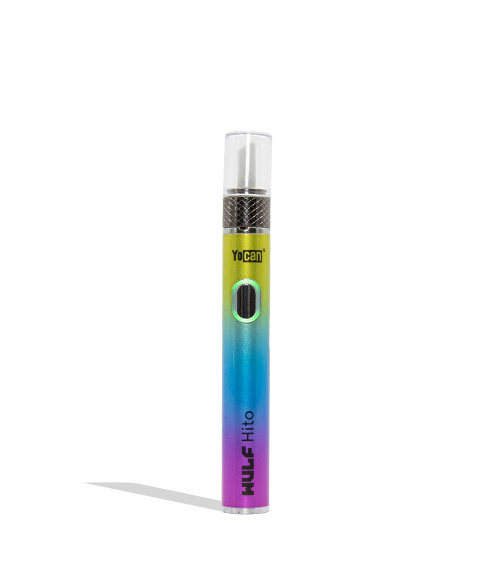 Yocan WULF Mods Hito Knife Kit device 510 battery with a glowing green power button, standing upright on a white background with a soft shadow. full color