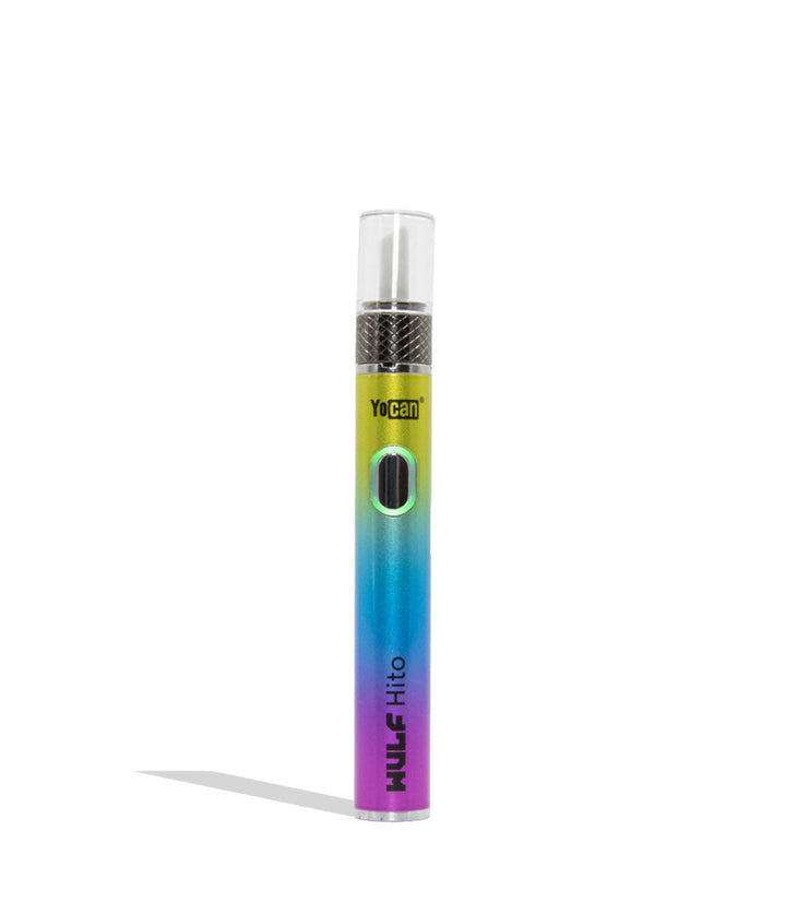 Yocan WULF Mods Hito Knife Kit device 510 battery with a glowing green power button, standing upright on a white background with a soft shadow. full color