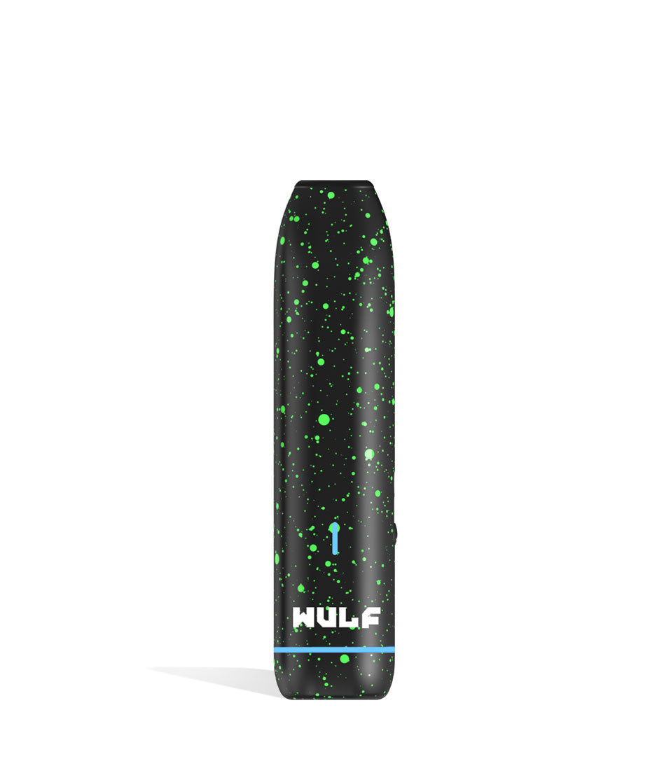 Black Green Spatter Wulf Mods LX Slim Portable Dry Herb Vaporizer on white background