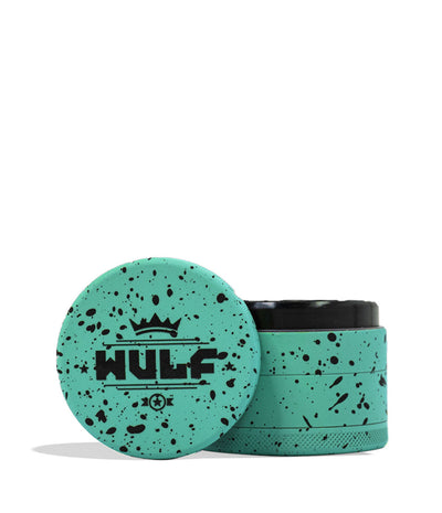 Teal Black Spatter Wulf Mods 4pc 65mm Spatter Grinder Front View on White Background