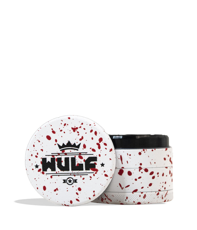 White Red Spatter Wulf Mods 4pc 65mm Spatter Grinder Front View on White Background