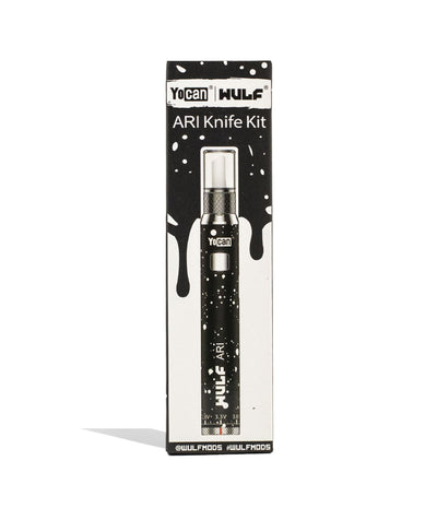 Black White Spatter Wulf Mods ARI Hot Knife Packaging Front View on White Background