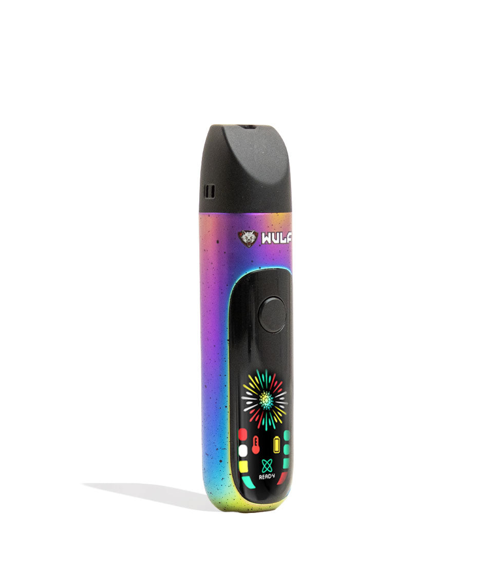 Full Color Spatter Wulf Mods Budr Portable Concentrate Vaporizer Angle View on White Background