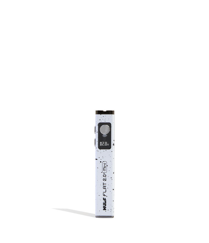 White Black Spatter Wulf Mods Flat Mini 2.0 Variable Voltage Battery Front View on White Background
