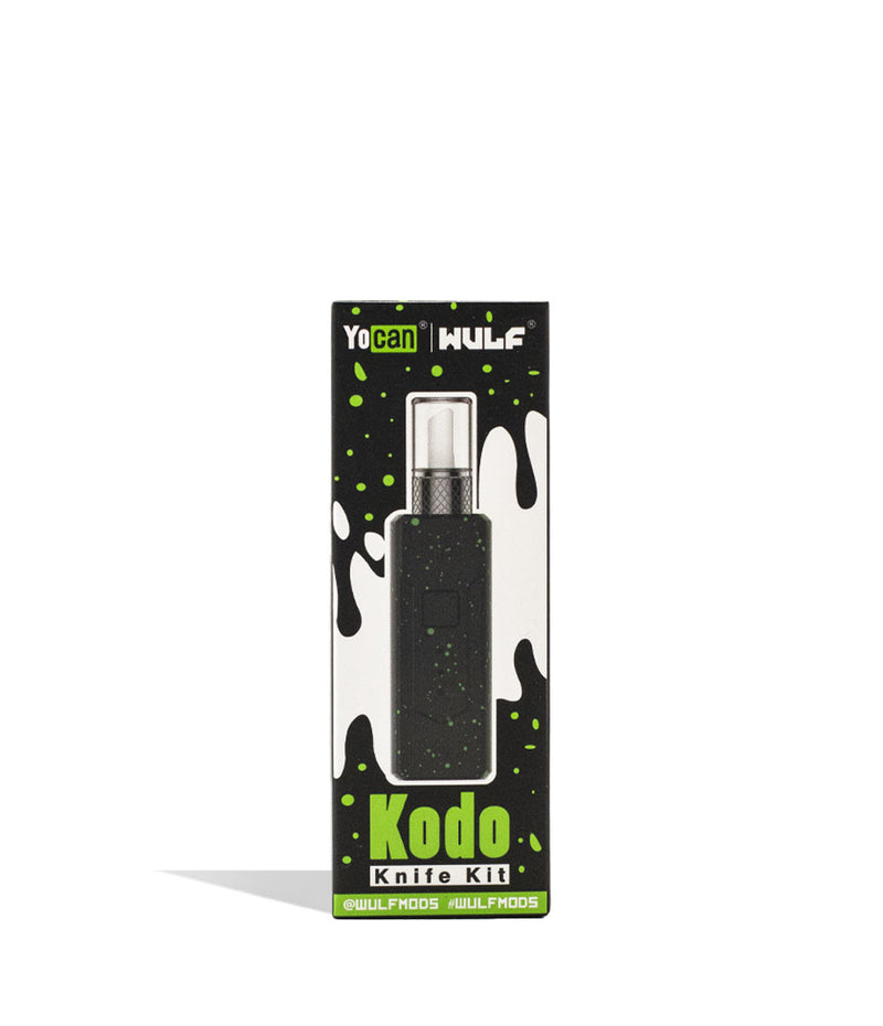 Black Green Spatter Wulf Mods KODO Hot Knife Packaging Front View on White Background