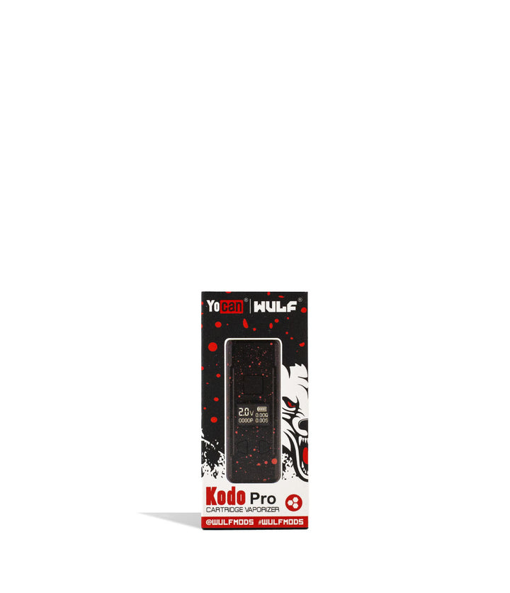 Black Red Spatter Wulf Mods KODO Pro Cartridge Vaporizer Packaging Front View on White Background