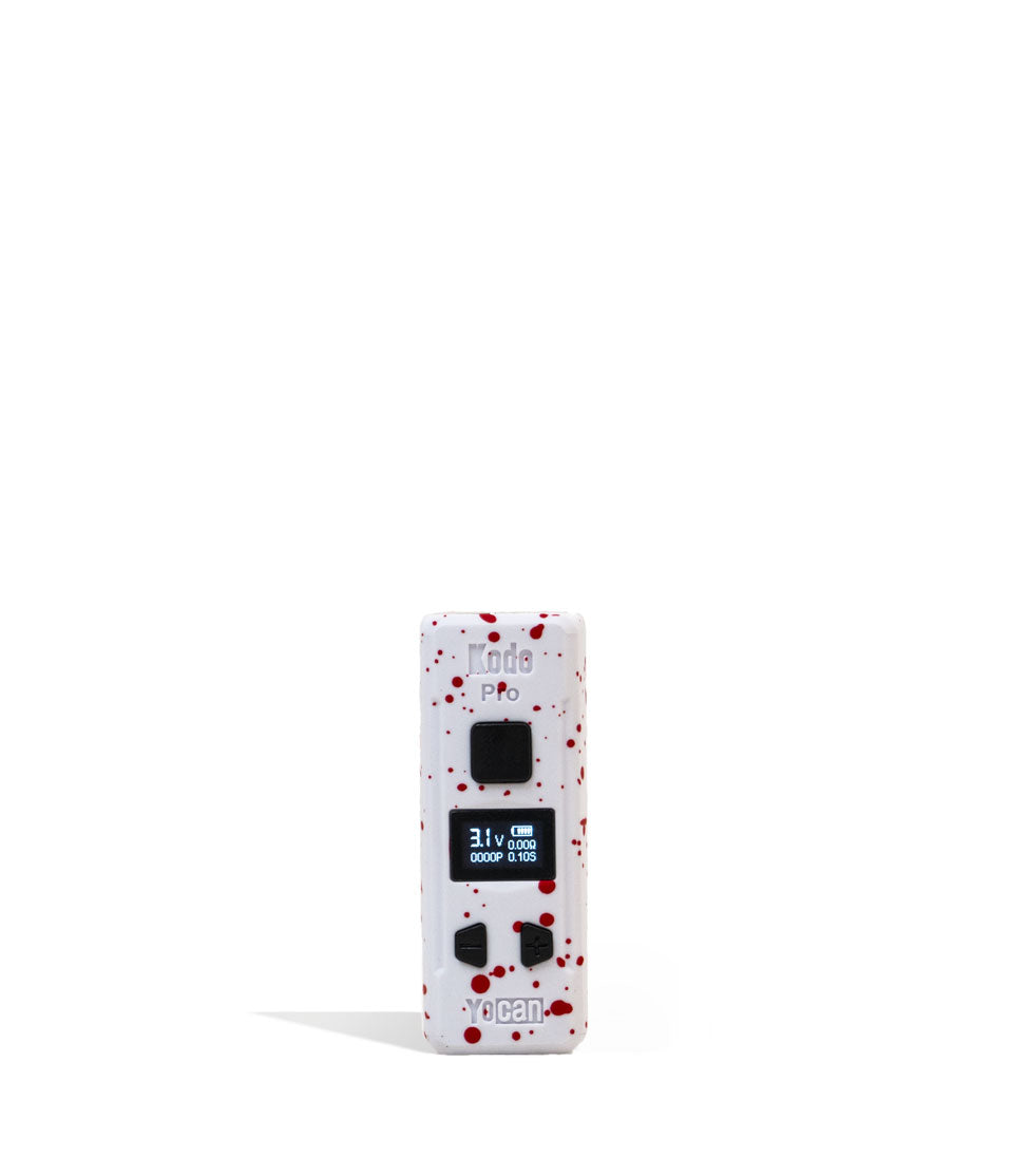 White Red Spatter Wulf Mods KODO Pro Cartridge Vaporizer Front View on White Background