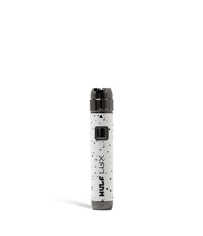 White Black Spatter Wulf Mods LUX Cartridge Vaporizer Front View on White Background