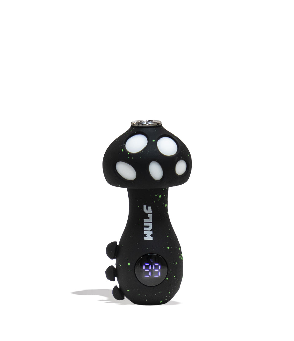 Black Green Spatter Wulf Mods TRYP Mushroom Shaped Variable Voltage Battery Front View on White Background