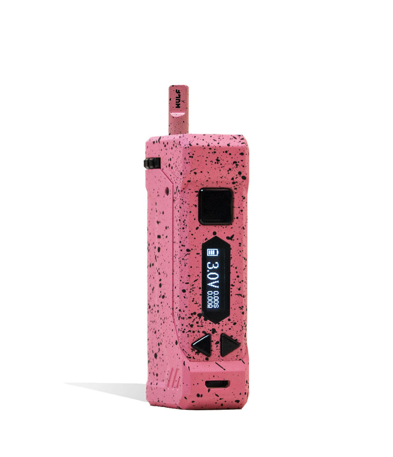 Pink Black Spatter Wulf Mods UNI Pro Max Concentrate Kit Vaporizer With Tank Front View on White Background