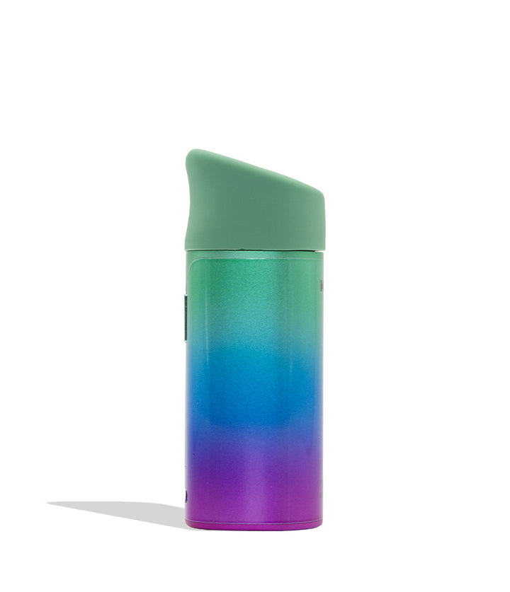 WULF MODS Pocket Mini portable concentrate vaporizer in full color gradient details, featuring a vertical rainbow LED indicator light on the side, shown against a plain white background. Side view