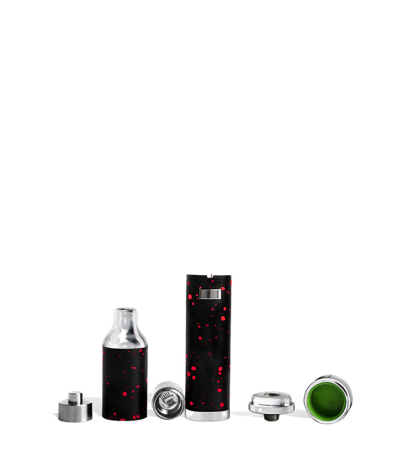 Black Red Spatter Wulf Mods Evolve Plus Concentrate Vaporizer Apart View on White Background