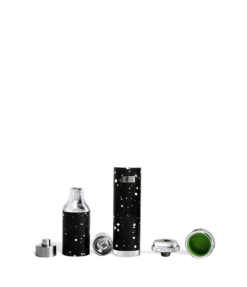 Black White Spatter Wulf Mods Evolve Plus Concentrate Vaporizer Apart View on White Background
