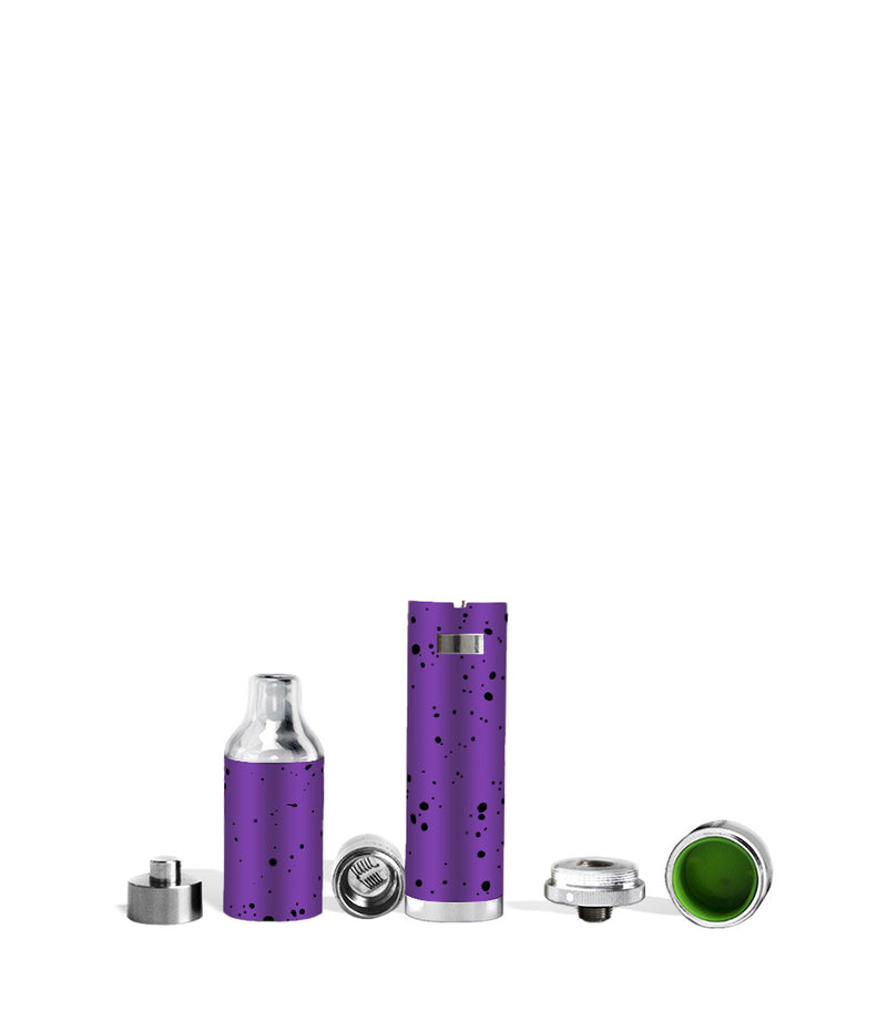 Purple Black Spatter Wulf Mods Evolve Plus Concentrate Vaporizer Apart View on White Background