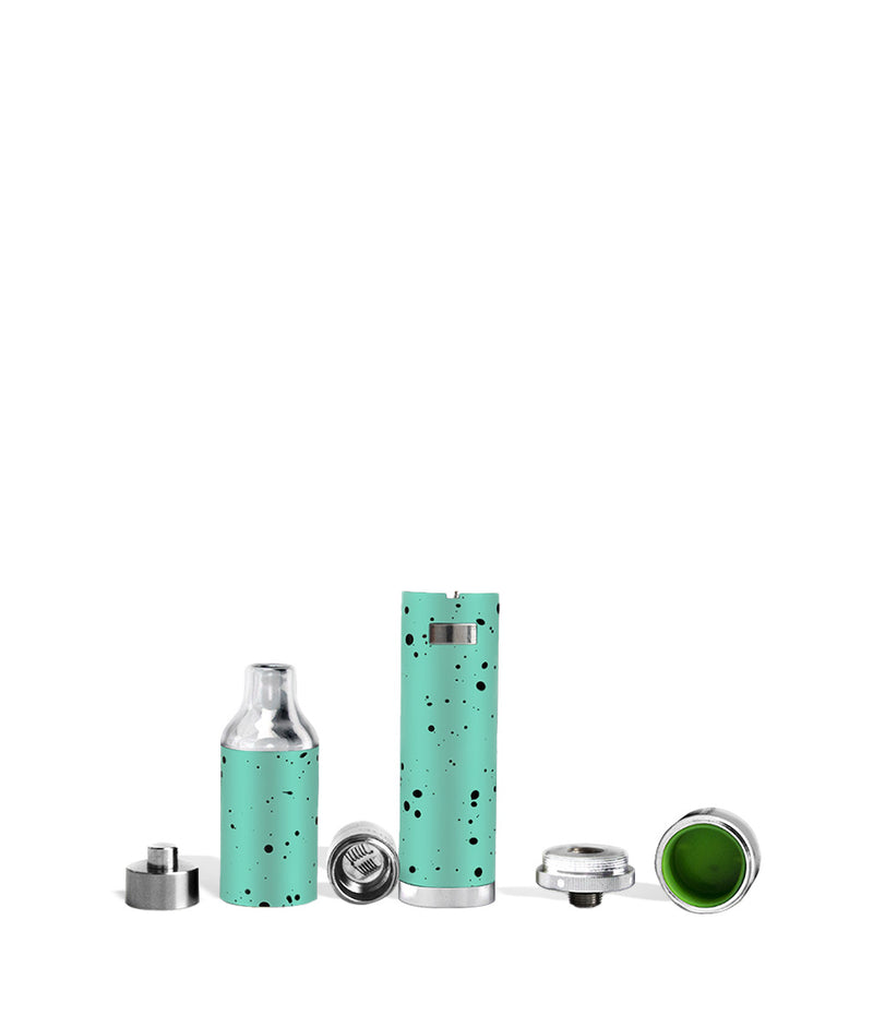 Teal Black Spatter Wulf Mods Evolve Plus Concentrate Vaporizer Apart View on White Background