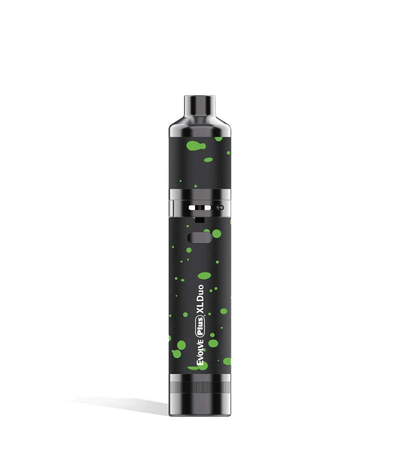 Black Green Spatter Wulf Mods Evolve Plus XL Duo 2-in-1 Kit Wax Pen Front View on White Background
