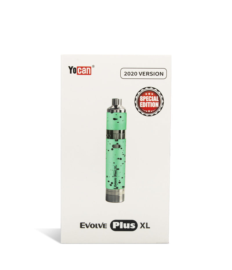 Teal Black Spatter Wulf Mods Evolve Plus XL Concentrate Vaporizer Packaging Front View on White Background