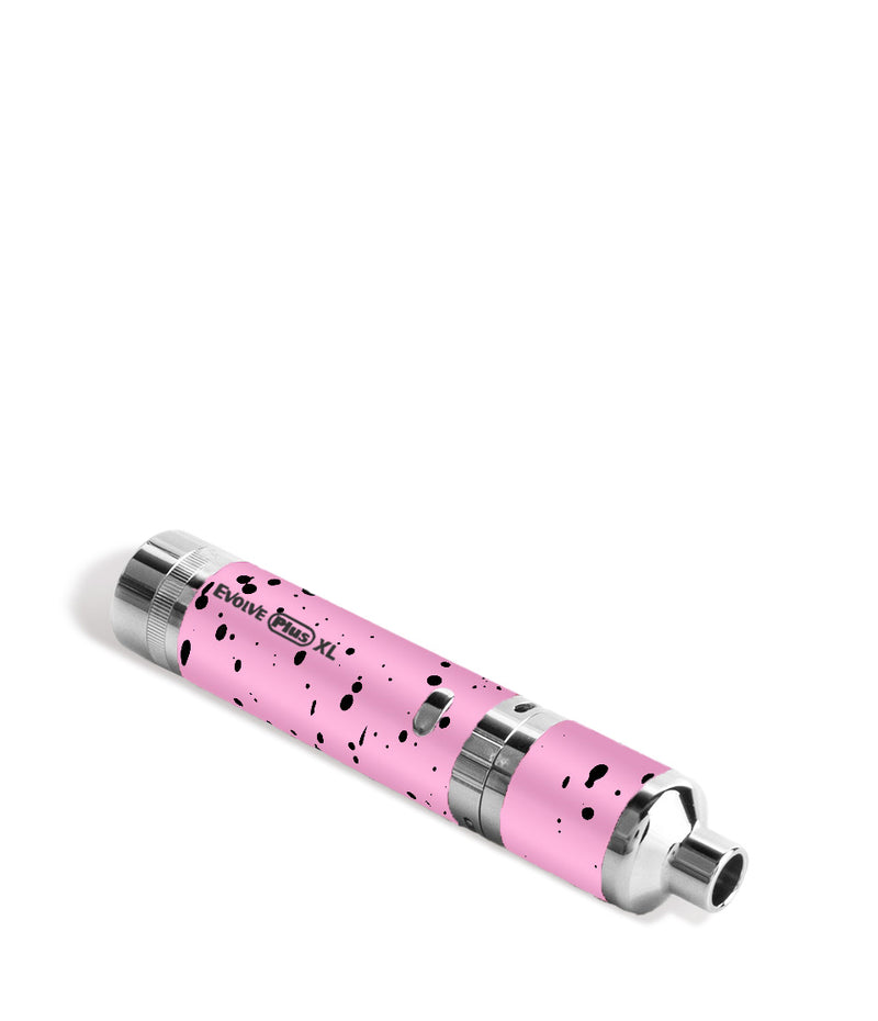 Pink Black Spatter Wulf Mods Evolve Plus XL Concentrate Vaporizer Down View on White Background