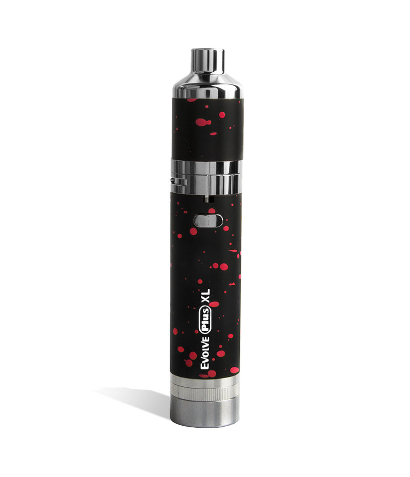 Black Red Spatter Wulf Mods Evolve Plus XL Concentrate Vaporizer Front View on White Background