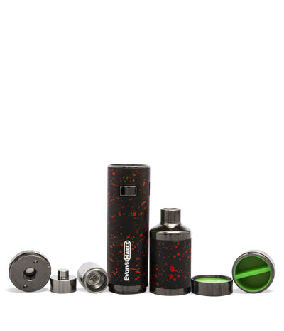 Black Red Spatter Wulf Mods Evolve Maxxx 3 in 1 Kit Wax Pen Apart View on White Background