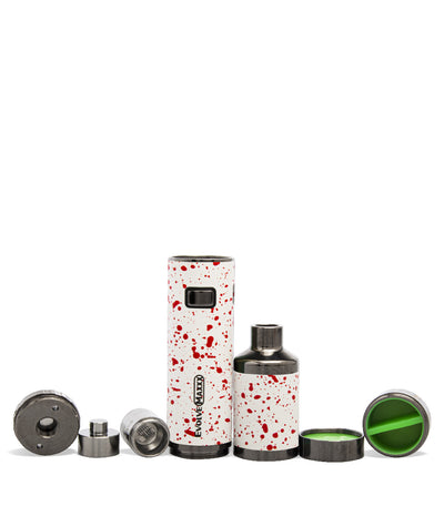 White Red Spatter Wulf Mods Evolve Maxxx 3 in 1 Kit Wax Pen Apart View on White Background