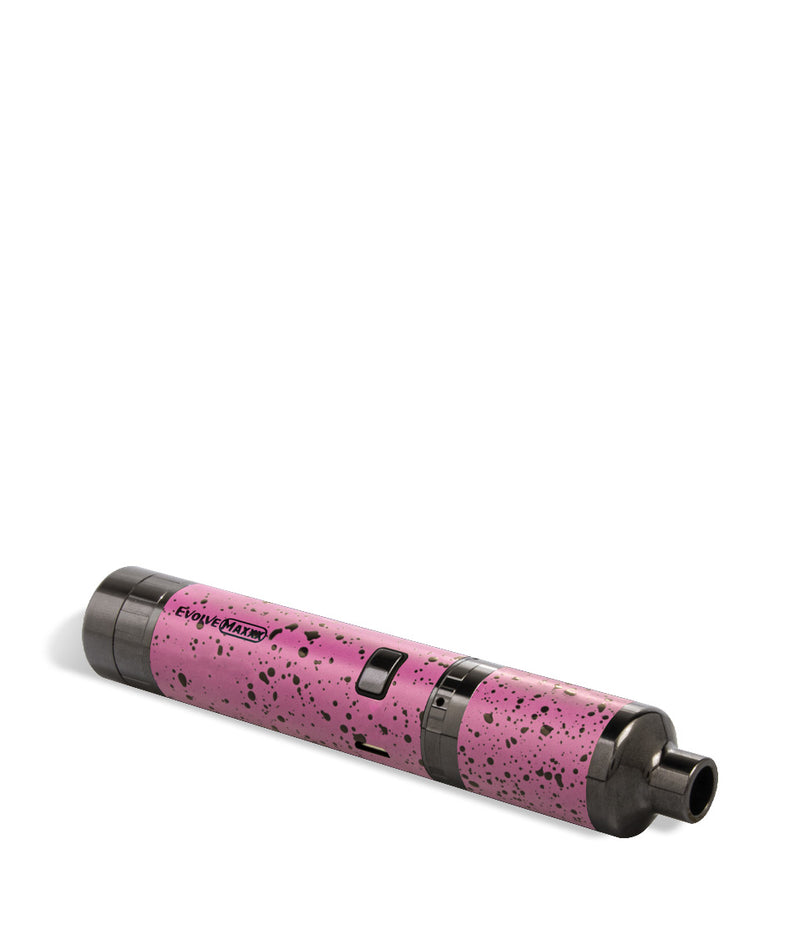 Pink Black Spatter Wulf Mods Evolve Maxxx 3 in 1 Kit Wax Pen Down View on White Background