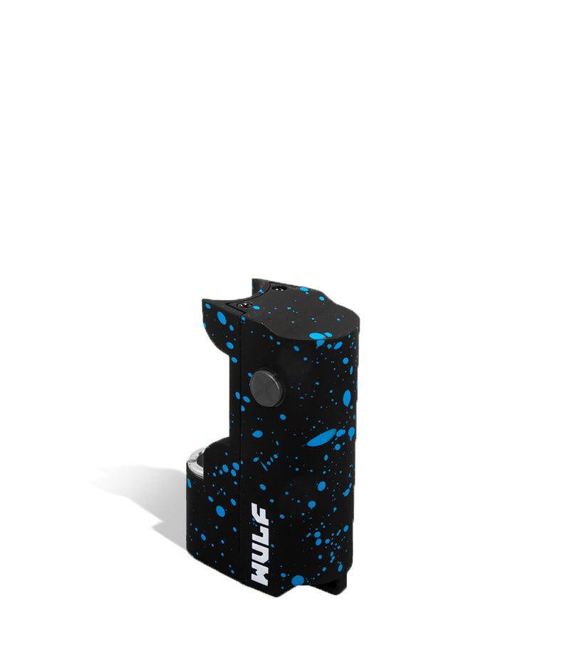 Black Blue Spatter Wulf Mods Micro Plus Cartridge Vaporizer Above View on White Background