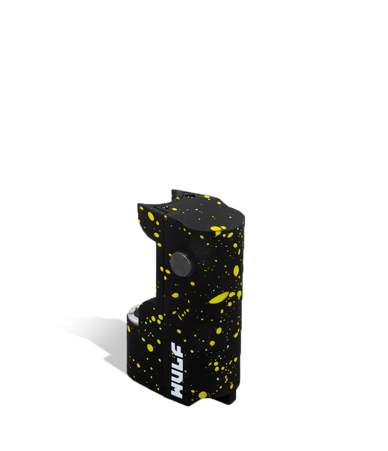 Black Yellow Spatter Wulf Mods Micro Plus Cartridge Vaporizer Above View on White Background
