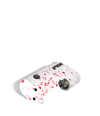 White Red Spatter Wulf Mods Micro Plus Cartridge Vaporizer Down View on White Background