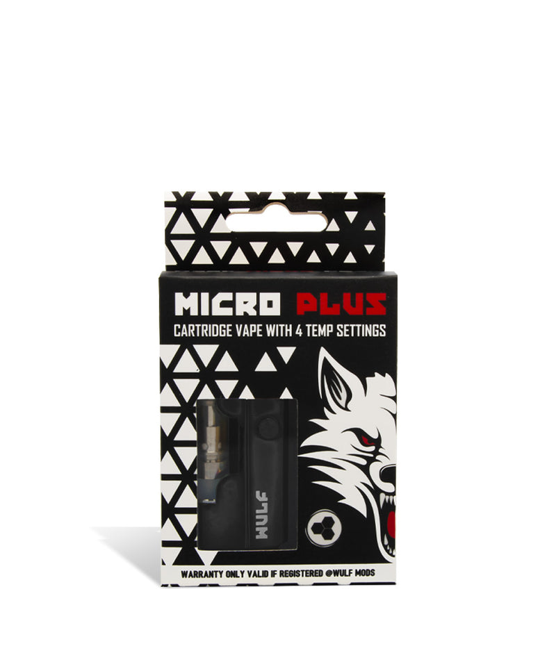 Black Wulf Mods Micro Plus Cartridge Vaporizer Packaging on White Background