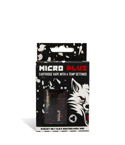 Black Red Spatter Wulf Mods Micro Plus Cartridge Vaporizer Packaging on White Background