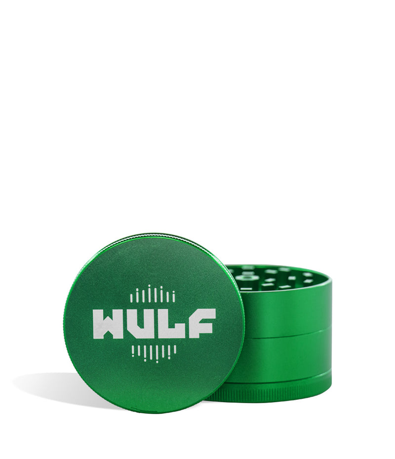Green Wulf Mods 65mm 4pc Grinder Front View on White Background
