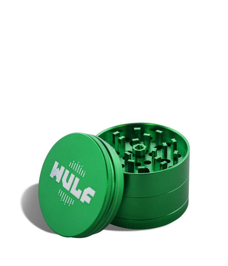 Green Wulf Mods 65mm 4pc Grinder Above View on White Background