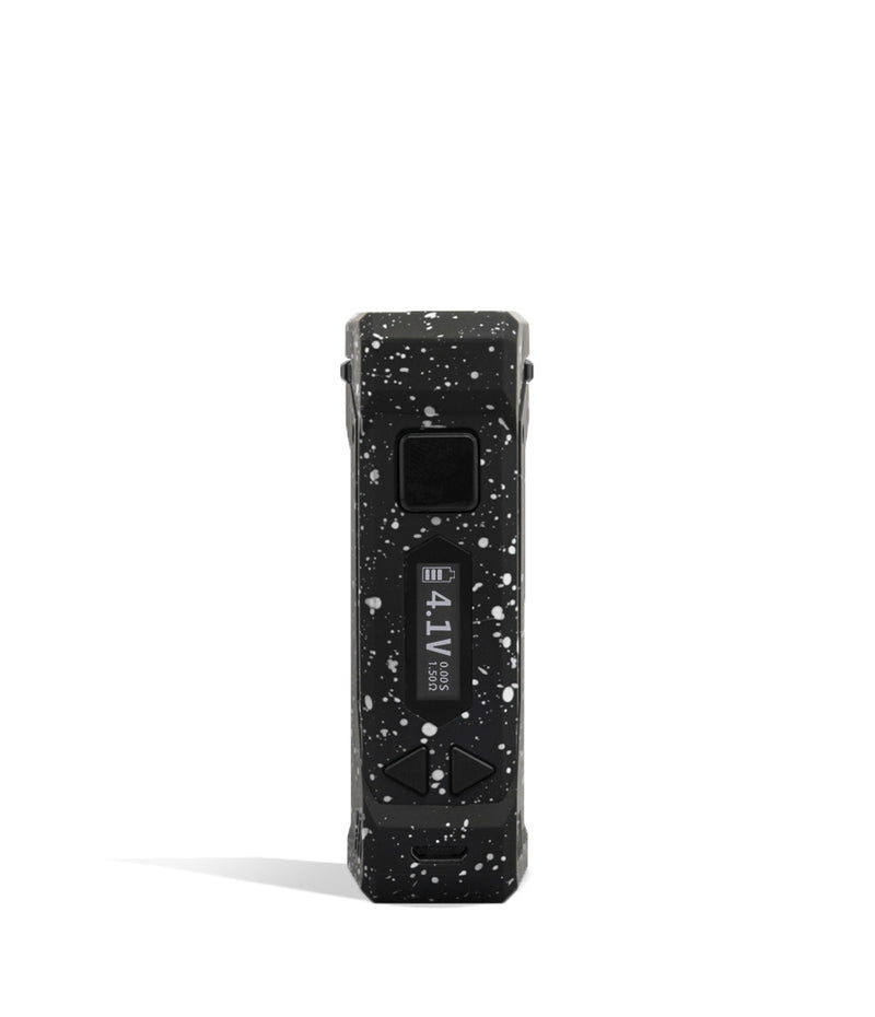 Black White Spatter Wulf Mods UNI Pro Adjustable Cartridge Vaporizer Face View on White Background