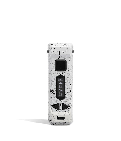 White Black Spatter Wulf Mods UNI Pro Adjustable Cartridge Vaporizer Face View on White Background