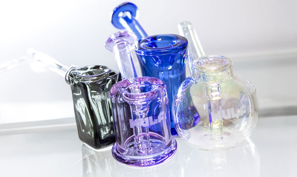 Collection of WULF bubblers on a reflective surface