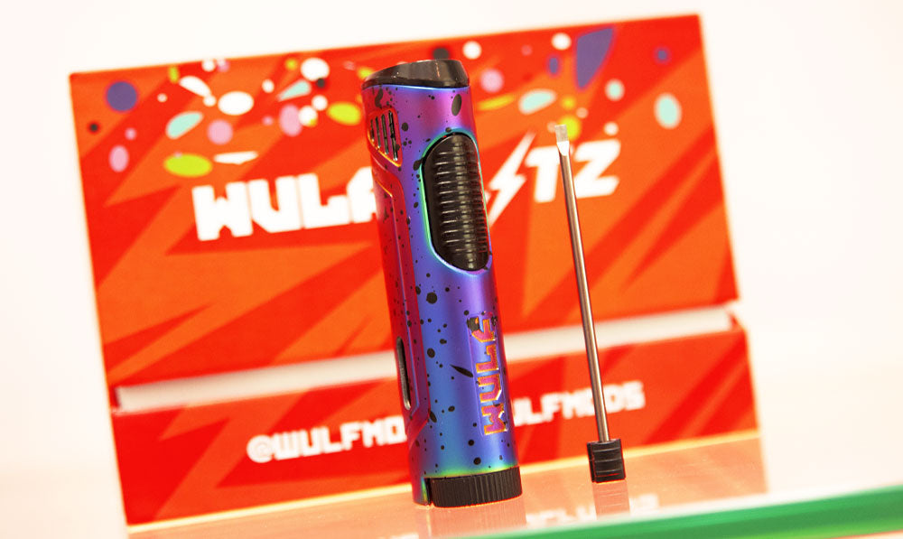 Wulf Blitz Torch standing on glass surface with dab tool nearby