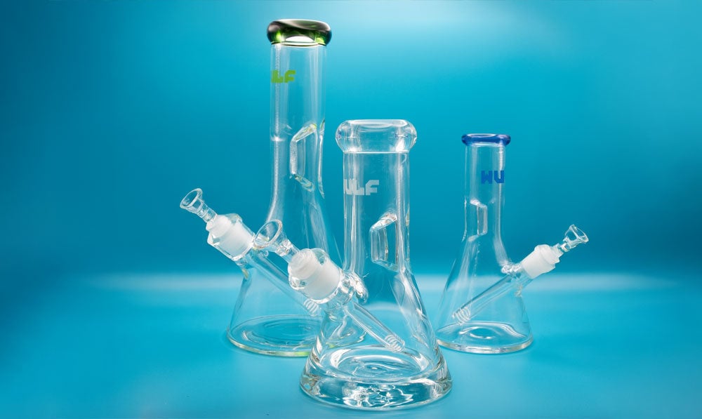 wulf glass beakers with blue background