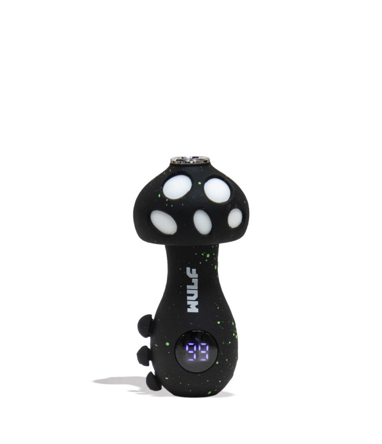 Black Green Spatter Wulf Mods TRYP Mushroom Shaped Variable Voltage Battery Front View on White Background