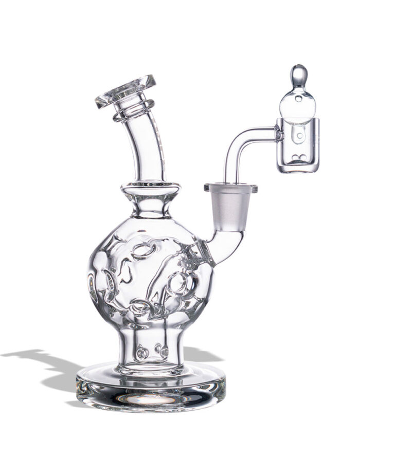 Clear Wulf Mods Atom 14mm Dab Rig with Quartz Banger Front View on White Background