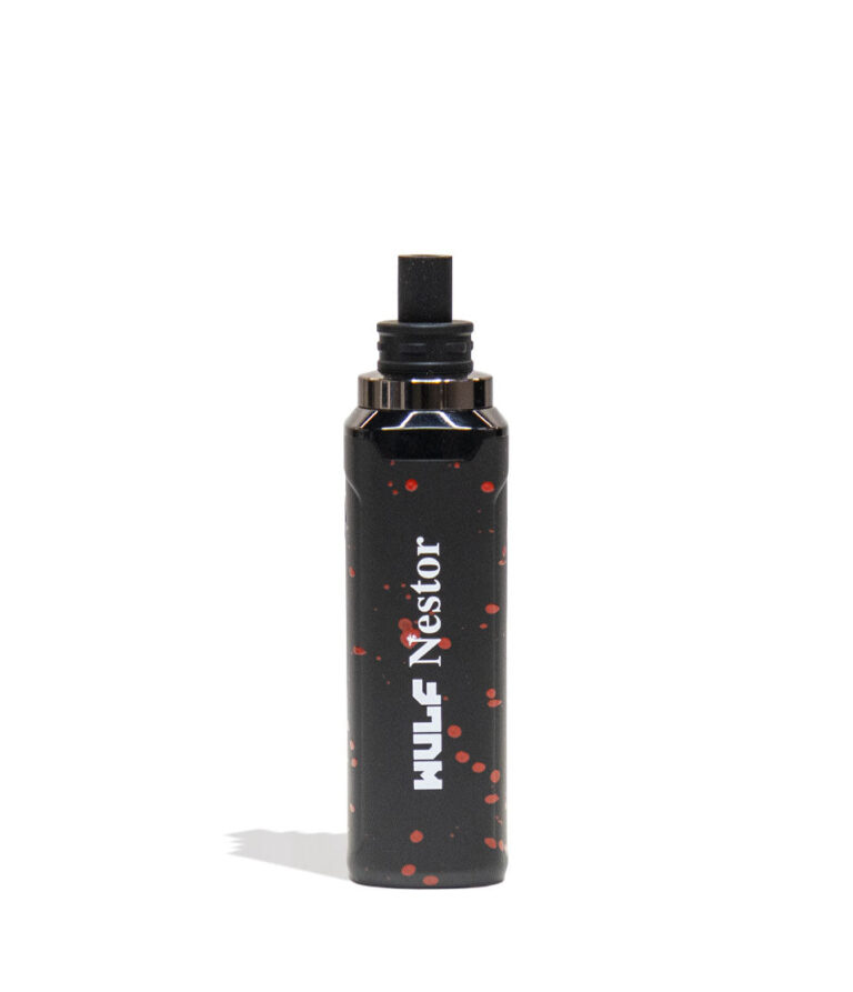 Black Red Spatter Wulf Mods Nestor Portable Concentrate Vaporizer Back View on White Background