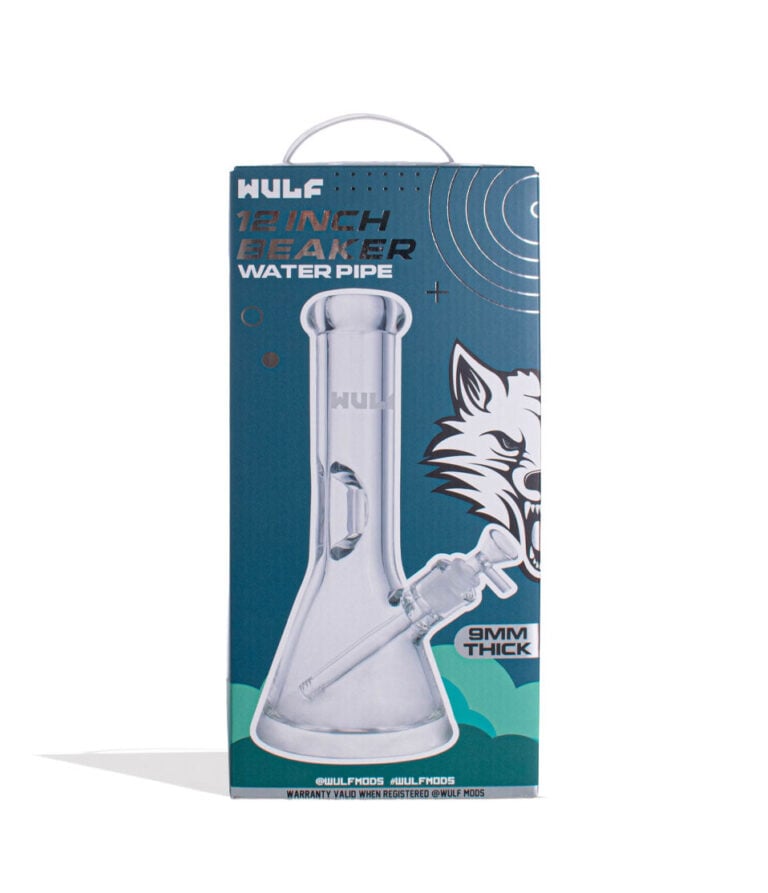 Wulf Mods 9mm 12inch Beaker Water Pipe Packaging Front View on White Background