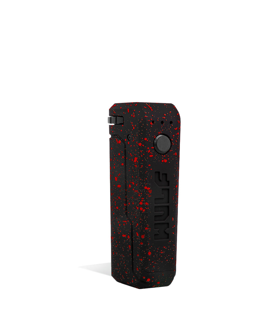 Black Red Spatter Wulf Mods UNI Adjustable 510 Thread Battery Side View on White Background