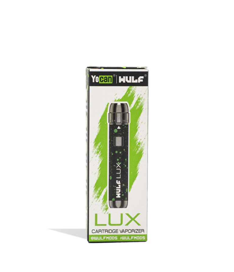 Black Green Spatter packaging Wulf Mods LUX 510 Thread Battery on white background