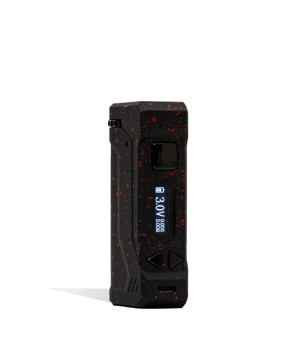Black Red Spatter Wulf Mods UNI Pro Adjustable 510 Thread Battery Front View on White Background