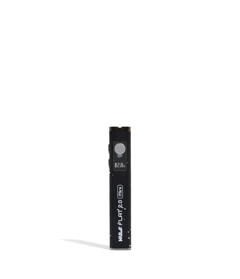 Black White Spatter Wulf Mods Flat Mini 2.0 Variable Voltage Battery Front View on White Background