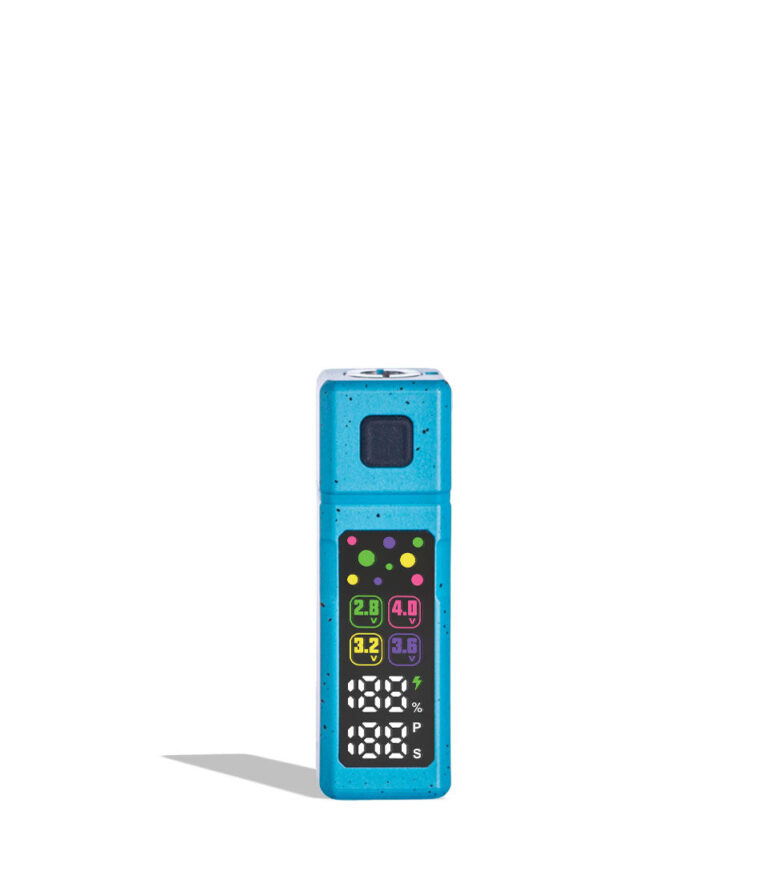 Blue Black Spatter Wulf Mods Grid 510 Variable Voltage Battery on white background